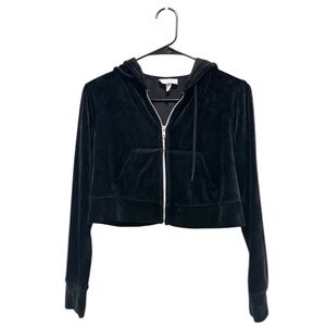 Colsie Velour Cropped Jacket Black Hoodie Full Zip Cozy Lounge